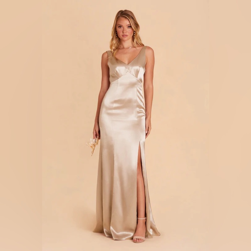 NWT Birdy Grey Gloria Satin Bridesmaid Dress in Neutral Champagne
